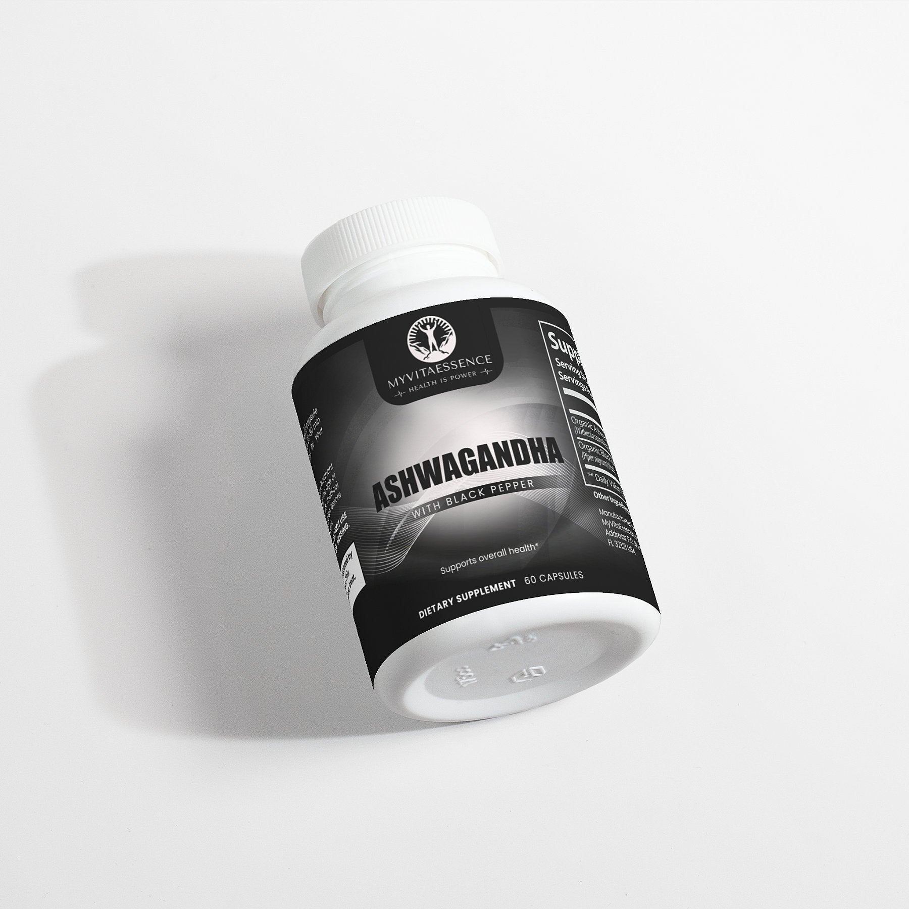 Ashwagandha premium health supplement on side