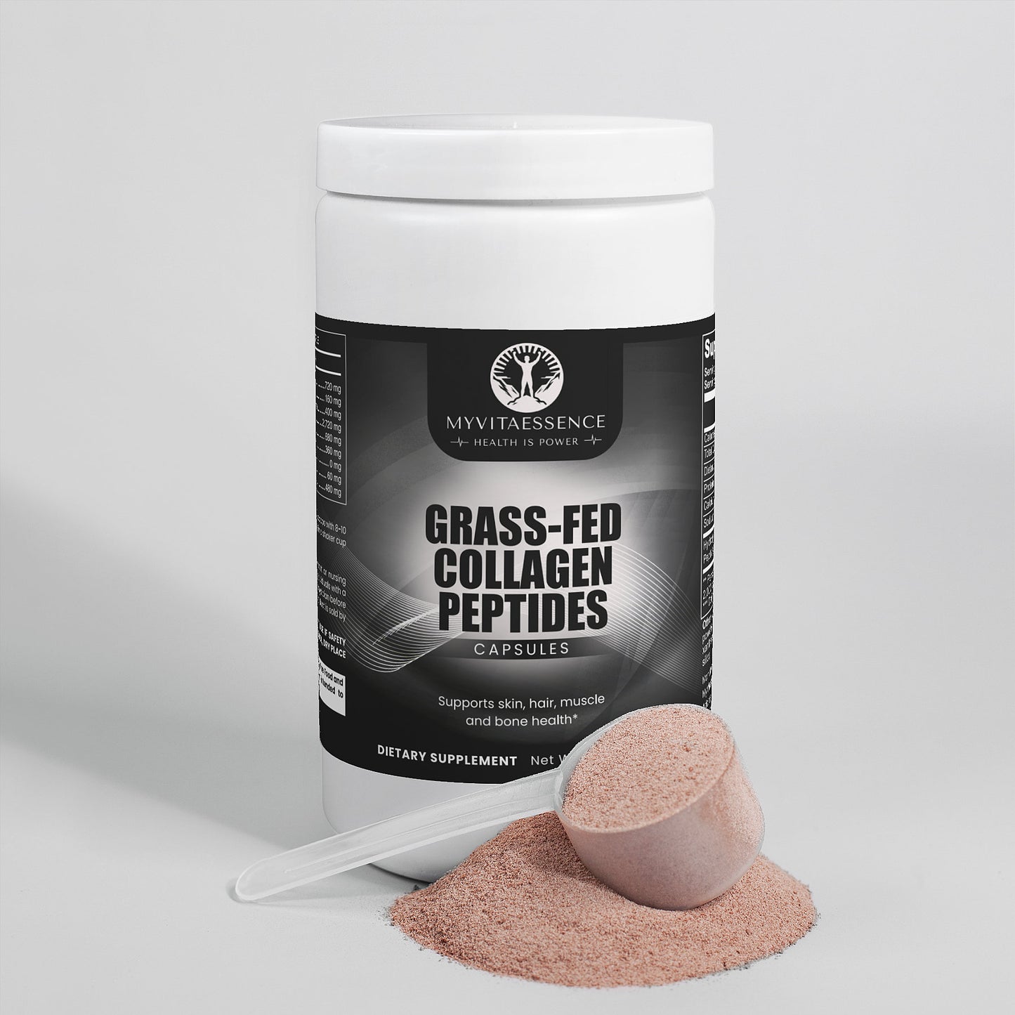 grass fed collagen peptides premium health supplement white with powder