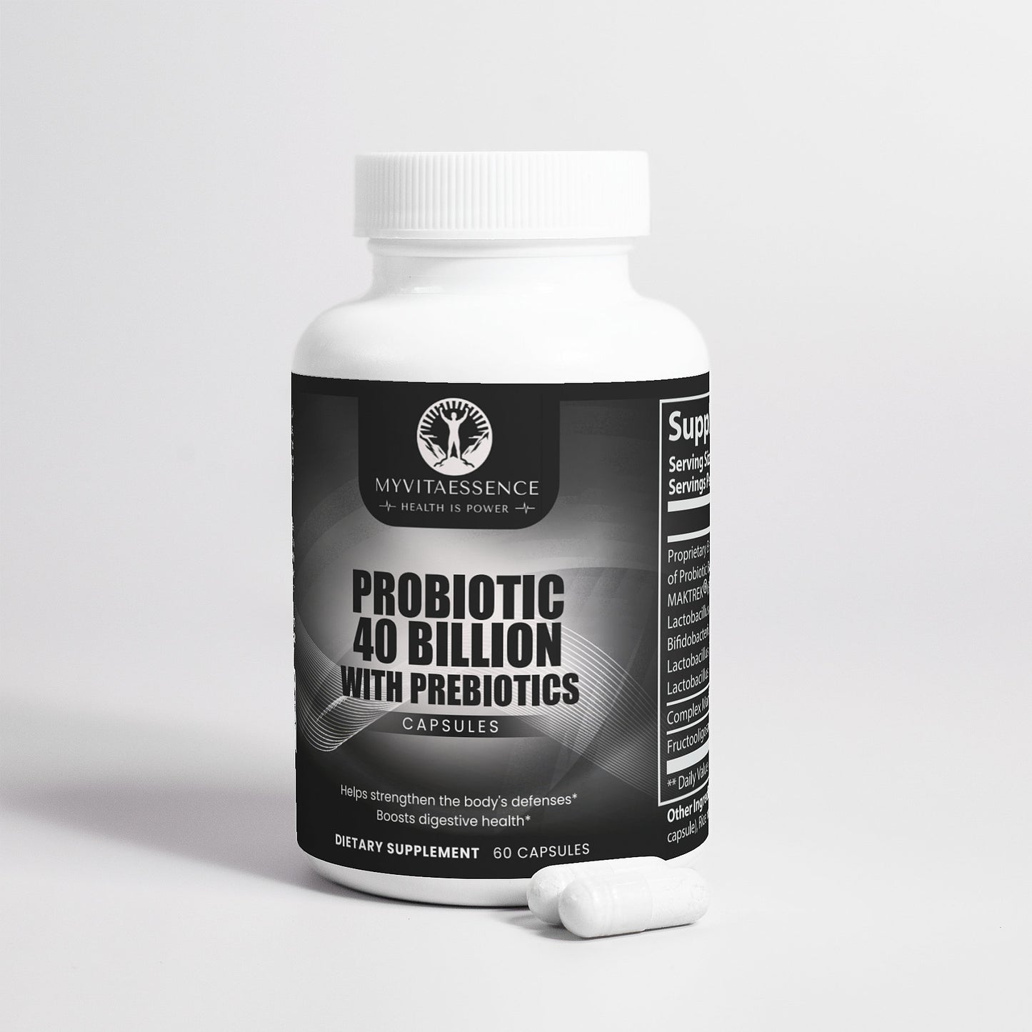 probiotic 40 billion with prebiotics premium health supplement white with pills