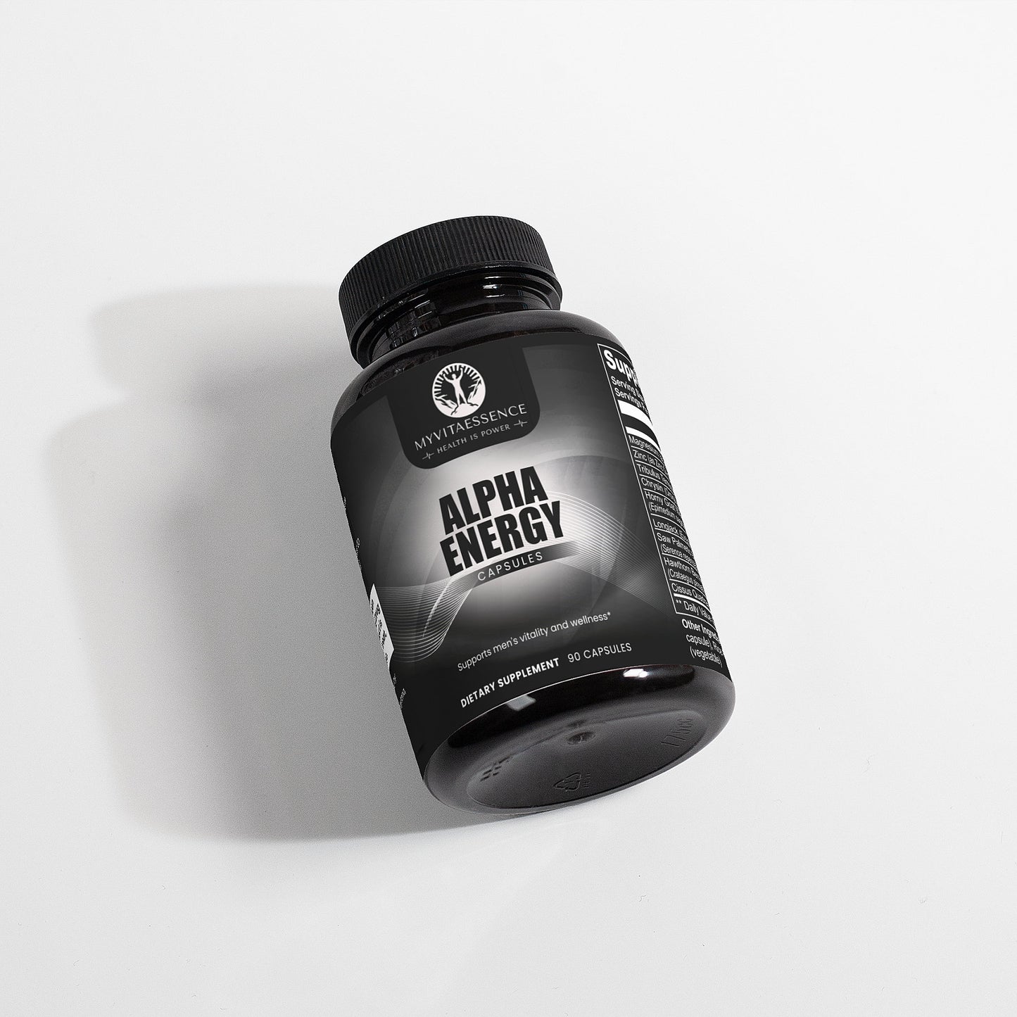 Alpha Energy premium health supplement on side