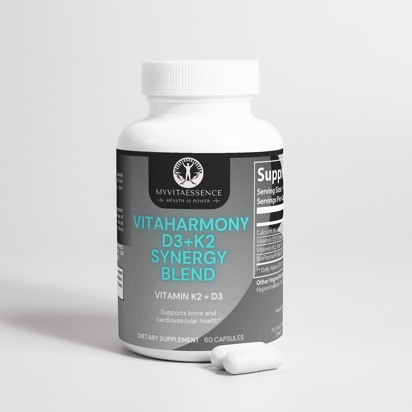 Vitaharmony D3+K2 premium health supplement white with pills