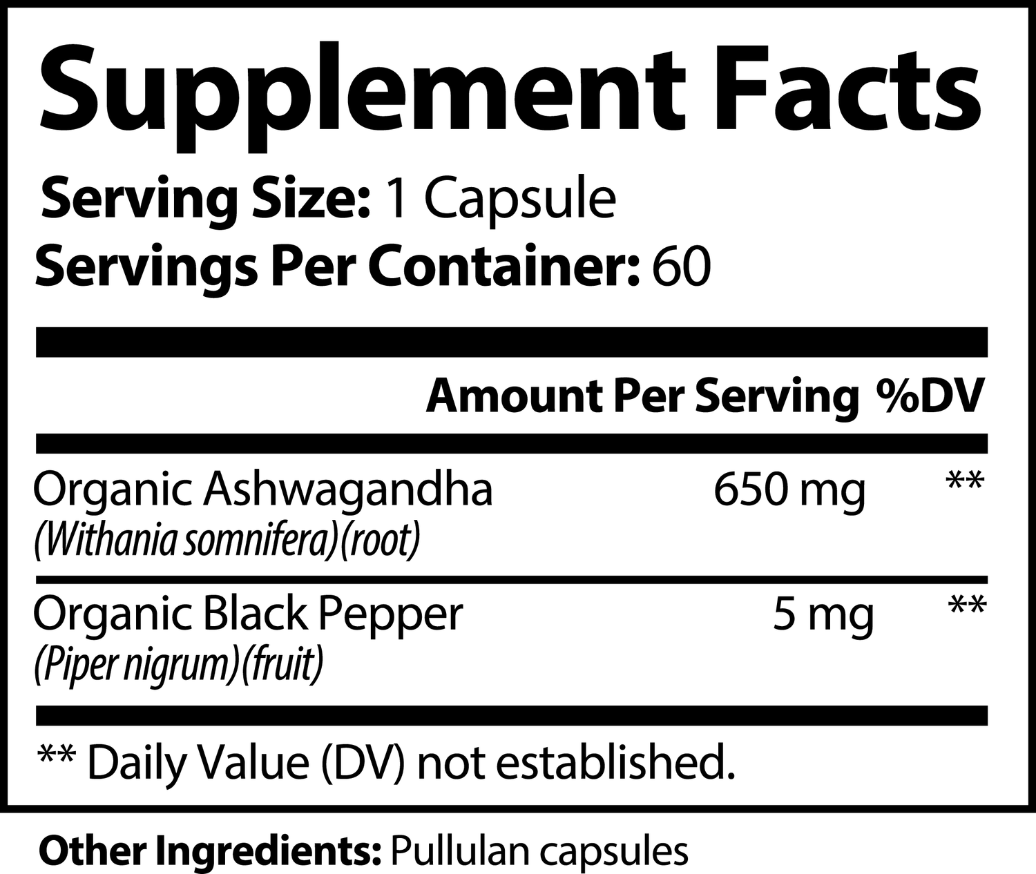 Ashwagandha premium health supplement facts