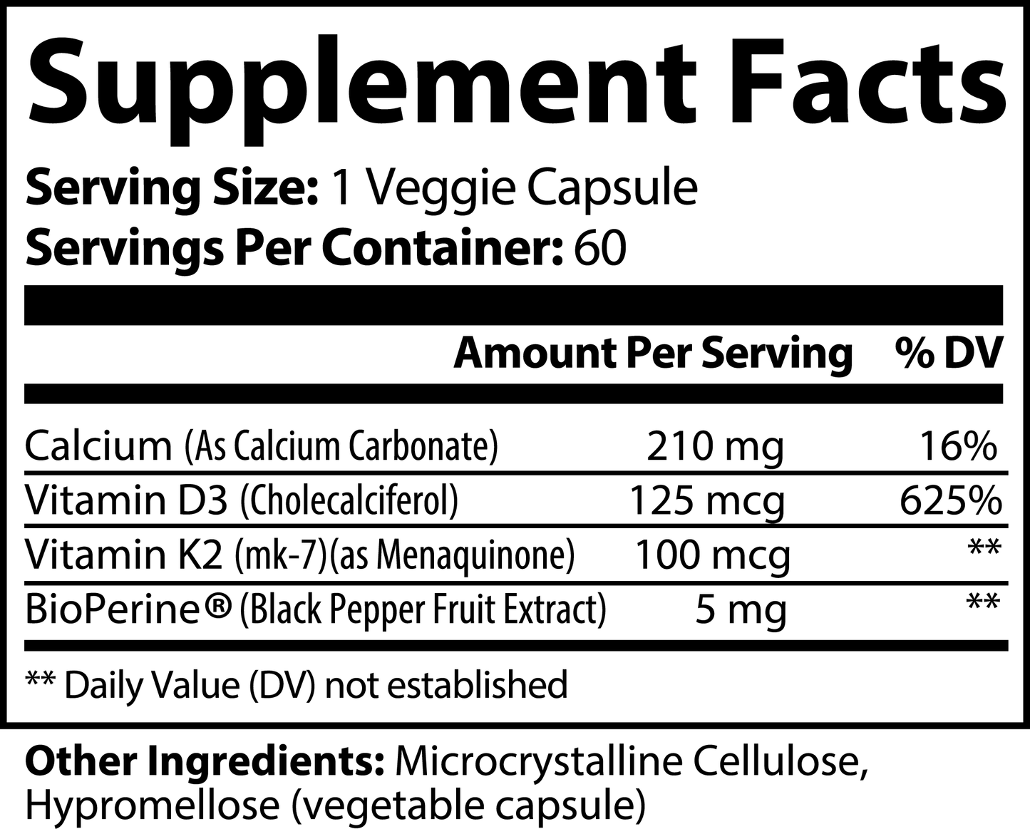 Vitaharmony D3+K2 premium health supplement facts