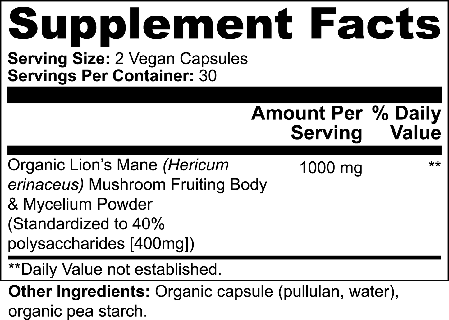 Lion's Mane Mushroom Premium Health Supplement facts